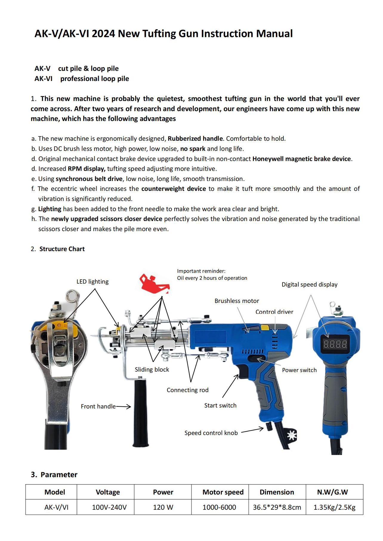 New AK-V Cut Pile Tufting Gun